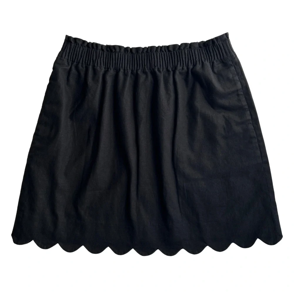 J Crew Linen Cotton Scalloped Hem Mini Skirt with Pockets - 10 - Black